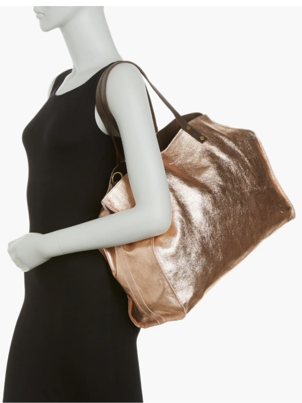 Maison Heritage Nary Metallic Gold Tote Bag with brown Dark leather Handles